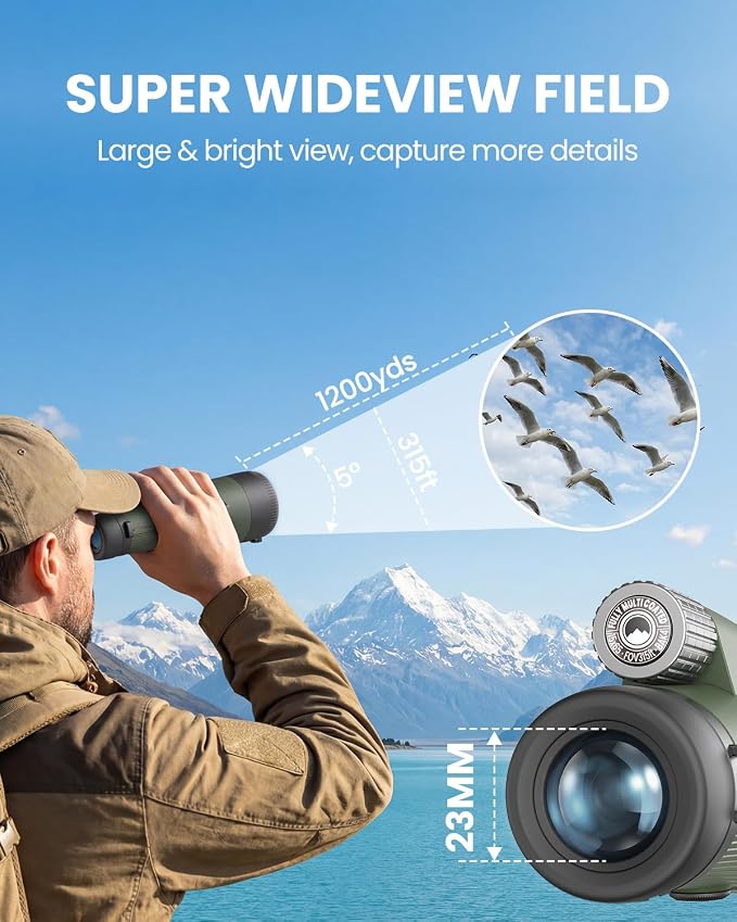 15x65 High Powered Monocular Telescope for Adults, UHD Large Objective Monocular with Smartphone Adapter & Tripod, BAK4 Prism, FMC Lens, Waterproof Telescope for Bird Watching, Stargazing