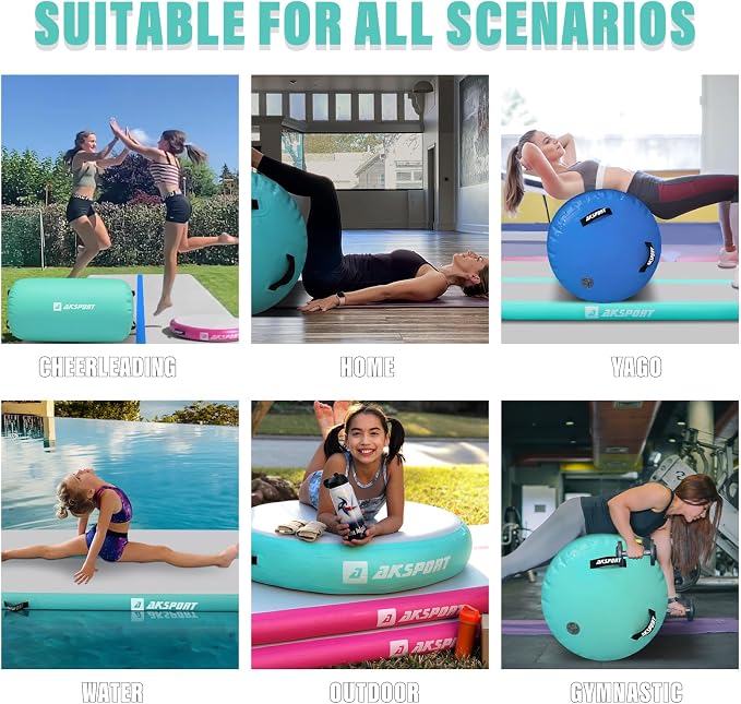 AKSPORT Air Roller Gymnastics Air Barrel for Backbends and Back Handsprings Exercise Training with Electric Air Pump for Home Use/Yoga/Cheerleading/Tumbling/Back Walkovers