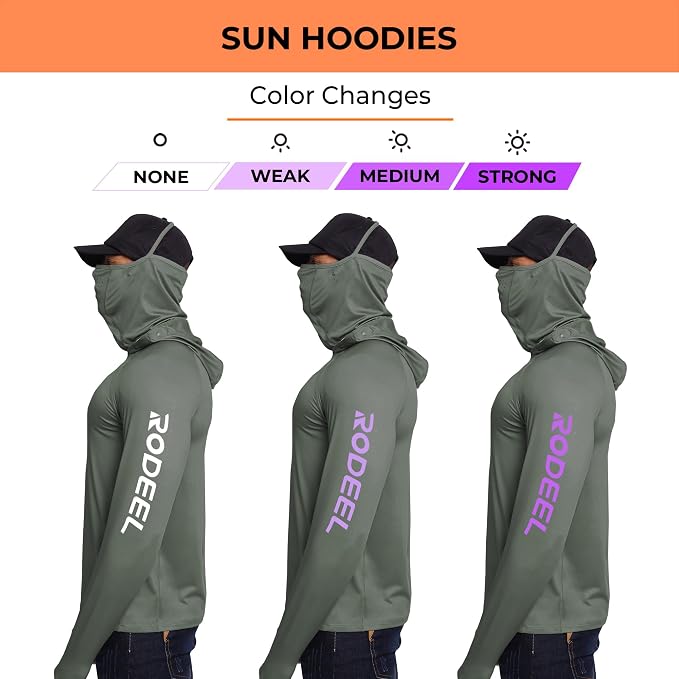 Rodeel Men's UPF 50+ Performance Fishing Hoodie, Long Sleeve Sun Protection Athletic Quick-Dry Breathable T-Shirt