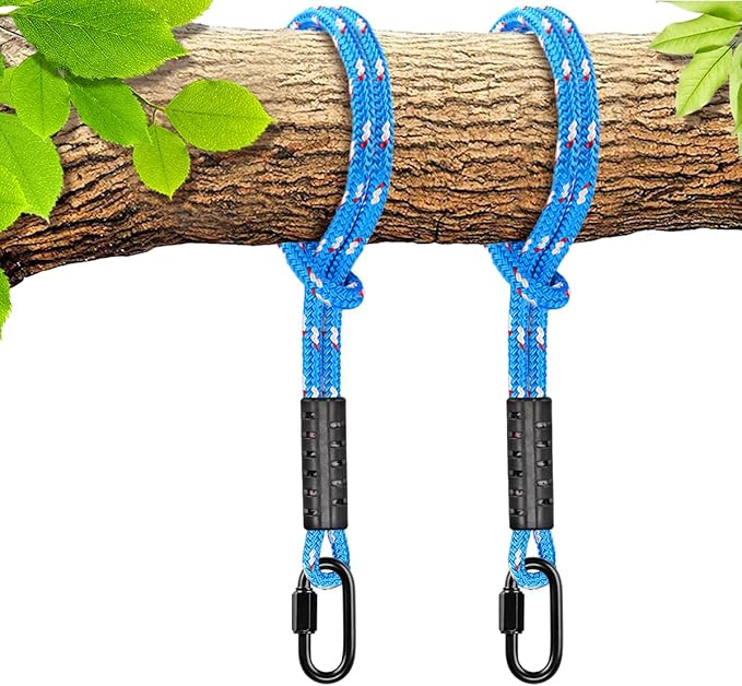 SELEWARE Hammock Straps, 4ft Tree Swing Rope for Hammock Chair Hanging Kit, Extension Rope with Carabiner for Indoor Outdoor Playground Tree Swings Camping Hammock Accessories (Blue, 2 Blue)