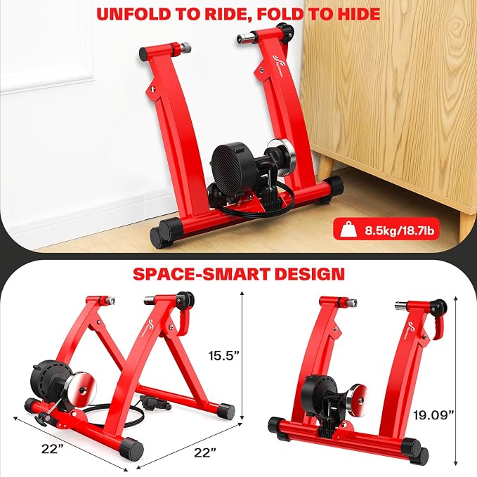 Sportneer Bike Trainer - Magnetic Stationary Bike Stand for 26-28" & 700C Wheels - Adjustable 6 Level Resistance Bike Trainer Stand for Indoor Riding with Quick Release Lever & Front Wheel Riser Block