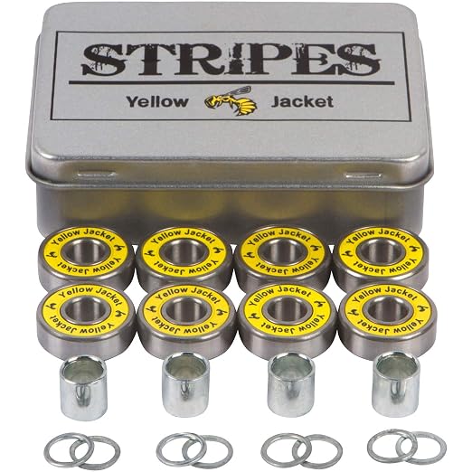 Yellow Jacket Premium Skateboard Bearings, Pro Longboard Bearings, 608, ABEC 9, Washers and Spacers, Yellow Jacket (Pack of 8)
