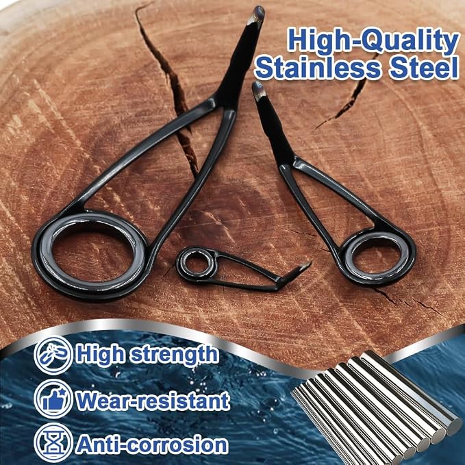 9KM DWLIFE Fishing Rod Repair Kit (50/100/120Pcs), Fishing Rod Guides with Zirconia Inserts, Spinning & Casting Rod Eyelets Replacement, Fishing Pole Repair Parts for Saltwater Freshwater