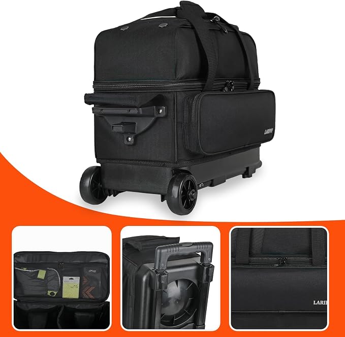 LARIPOP 2 Ball Bowling Roller Bag, Wheeled Bag with Shoe Compartment, Telescopic Handle & Padded Protection for Men Women