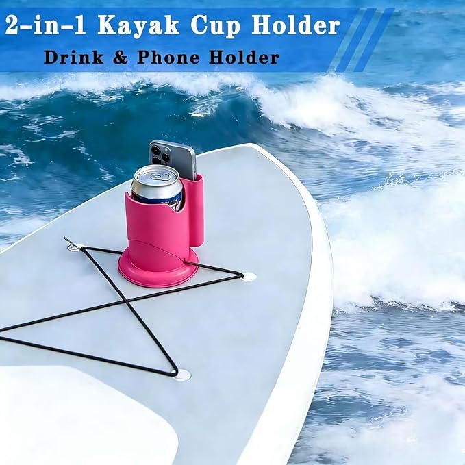 Paddle Board Cup Holder, 2-in-1 Kayak Cup Holder, Thickened Base Increased Stability, Paddle Board Accessories for SUPs, Canoes, Surfboards, Boats