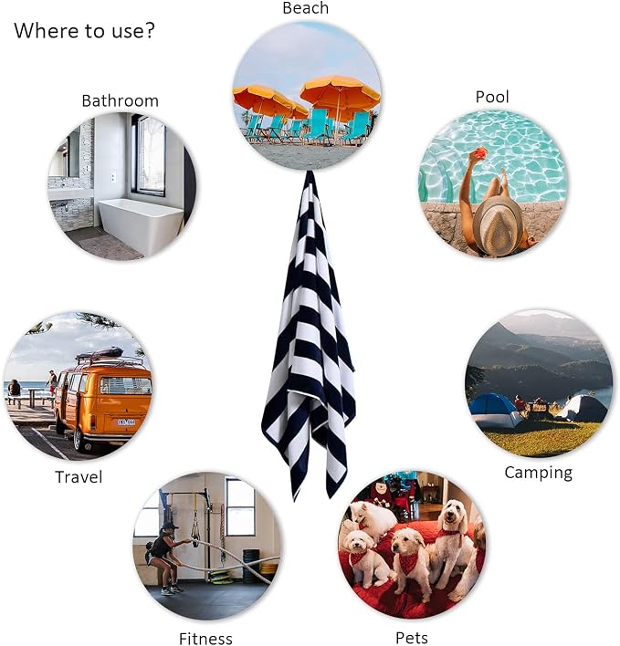 LULUHOME Large Oversized Beach Towel - Big Cotton 36 x 70 Inch Striped Pool Towel, Large Cabana Soft Swimming Towel for Adult Men Women,Navy Blue