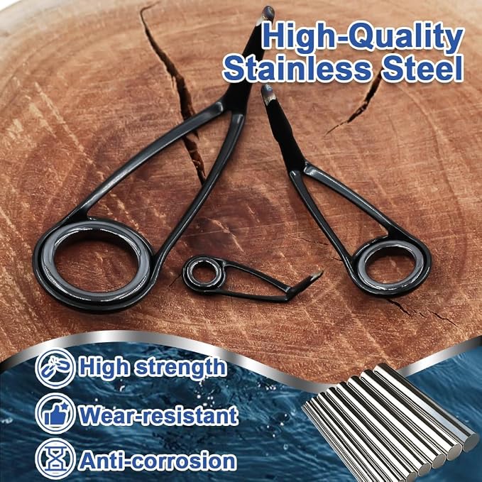 9KM DWLIFE Fishing Rod Repair Kit (50/100/120Pcs), Fishing Rod Guides with Zirconia Inserts, Spinning & Casting Rod Eyelets Replacement, Fishing Pole Repair Parts for Saltwater Freshwater