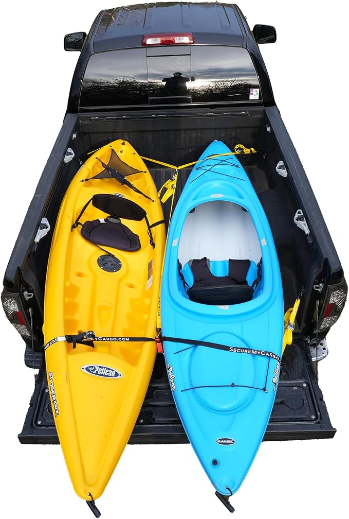 SecureMyCargo - Kayak & Paddleboard Truck Bed Strap – Fast 30‑Second Tie‑Down System for Pickups – Secure SUP, Canoe, or Kayak Without Ratchets or Knots–Dual Nose Strap System for 1 or 2 Watercraft
