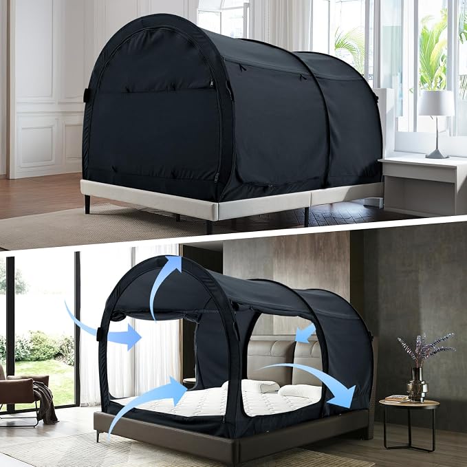 Alvantor® Bed Canopy Tents Dream Privacy Space Twin Bunk Bed Sleeping Tents Indoor Pop Up Portable Frame Curtains Breathable Grey Cottage (Mattress Not Included) Reducing Light