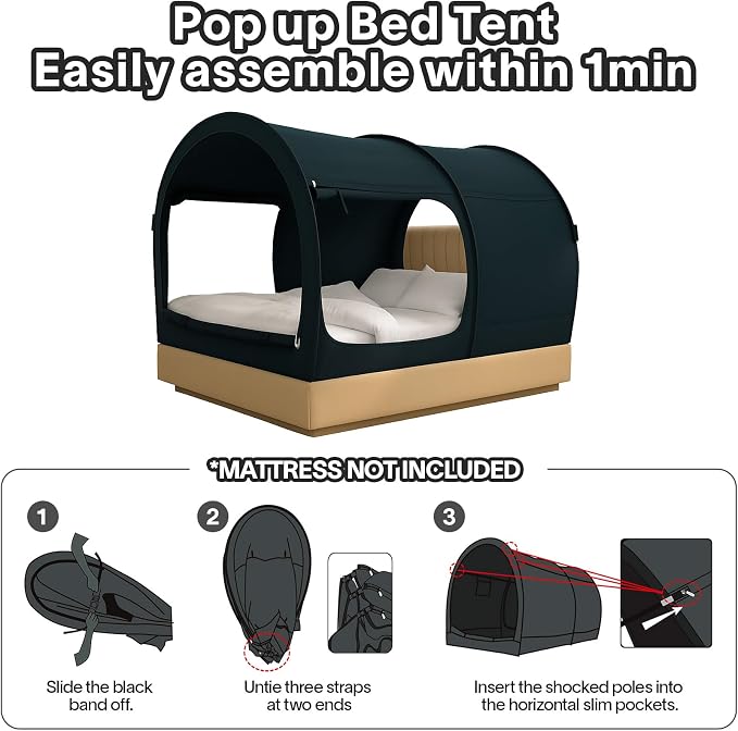 Alvantor® Bed Tent Queen Blackout Sleeping Tent Bed for Adults Queen Size Beds Canopy Pop Up Indoor Tents Portable Dream Privacy Tents for Beds (Mattress Not Included)