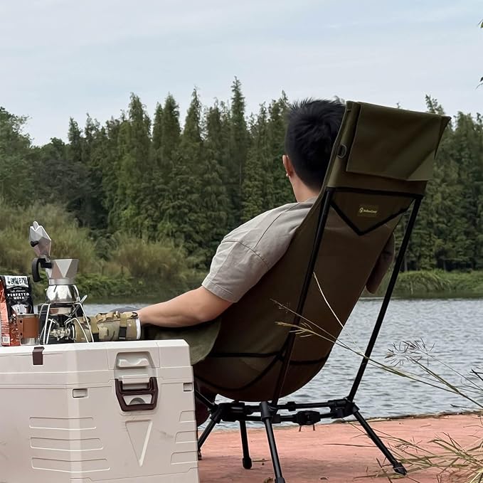MellowCamp Folding High Back Camping Chair with Pillow, Portable Lightweight Chair Supports 374 lbs for Car Camping, RV, Tailgating, Beach, Fire Pit, Festival (Green)