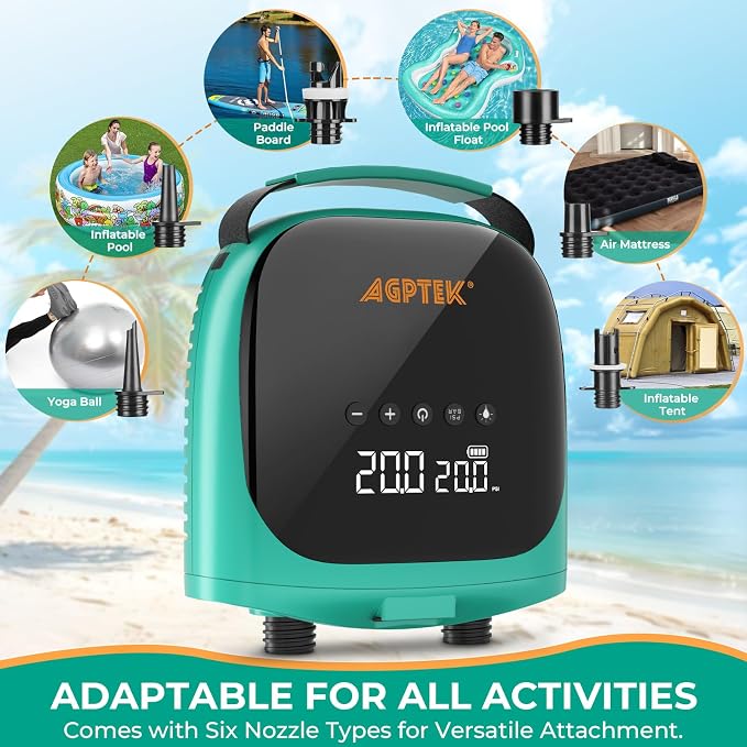 AGPTEK Paddle Board Pump Electric Sup Air Pump 20PSI Portable, Auto-Off 12V DC Car Connector for Inflator & Deflator Inflatable Stand up Paddle Boards,Boats,Inflators