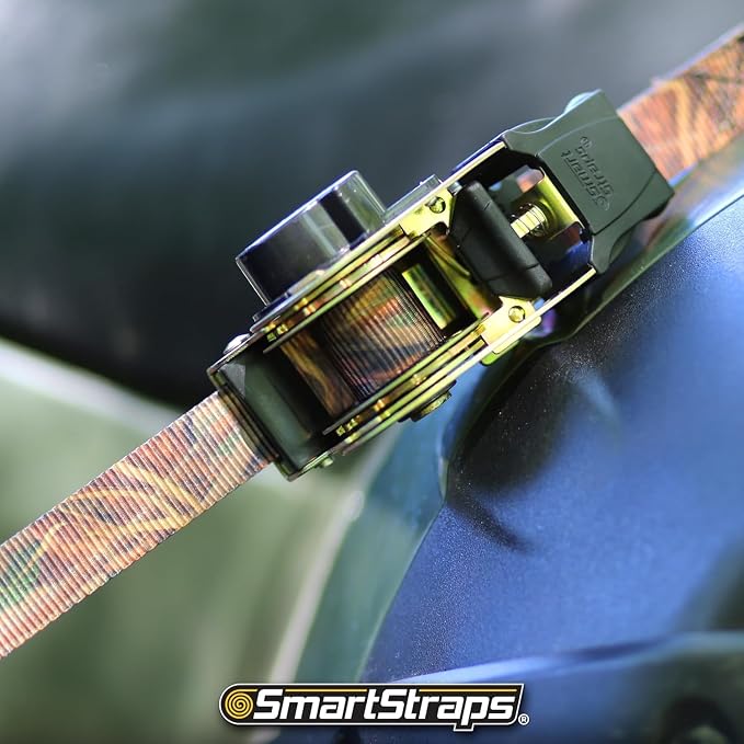 SmartStraps 10’ Retractable Ratchet Straps, 2 Pack — Heavy Duty Camo Ratchet Straps, 3,000lb Break Strength, 1,000lb Safe Work Load — Haul Motorcycles, Boats, and Appliances with Patented Technology