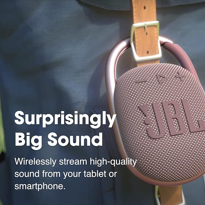 JBL Clip 4 - Portable Mini Bluetooth Speaker, big audio and punchy bass, integrated carabiner, IP67 waterproof and dustproof, 10 hours of playtime, speaker for home, outdoor and travel (White)