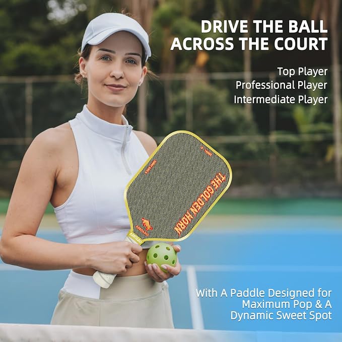 Pickleball Paddles, Carbon Fiber Pickleball Paddle High Grit & Spin with PP Honeycomb Core 16mm Thickness and Thermoformed Elongated Shape, Increased Power for Ultimate Spin & Consistency