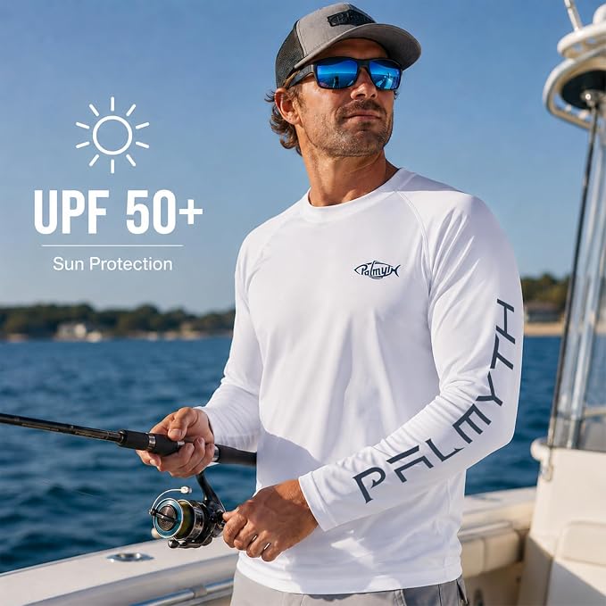 Palmyth Fishing Shirts for Men Long Sleeve UPF 50+ T Shirt Sun Protection | Quick Dry, Sun Protection, Myth-Cool Fabric, Fish Print, Moisture Wicking, Stretchy, Breathable, Fishing,Boating,Outdoor Wear
