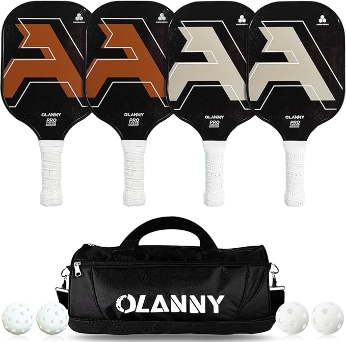 OLANNY Graphite Pickleball Paddles Set- Premium Rackets Fiber Face & Polymer Honeycomb Core Pickleball Set Includes Pickleball Paddles + Pickleball Balls+ Replacement Soft Grip + 1 Bag