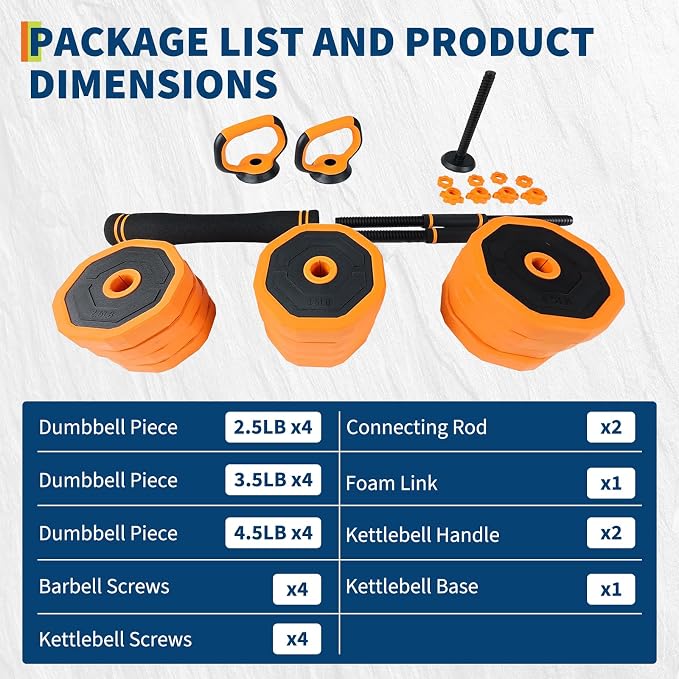 Garvee 4-In-1 Adjustable Dumbbell Set (44/66/88LB) - Convertible to Barbell, Kettlebell & Push Up Stands, Home Gym Equipment for Men & Women, Space Saving Weights with PVC Coating