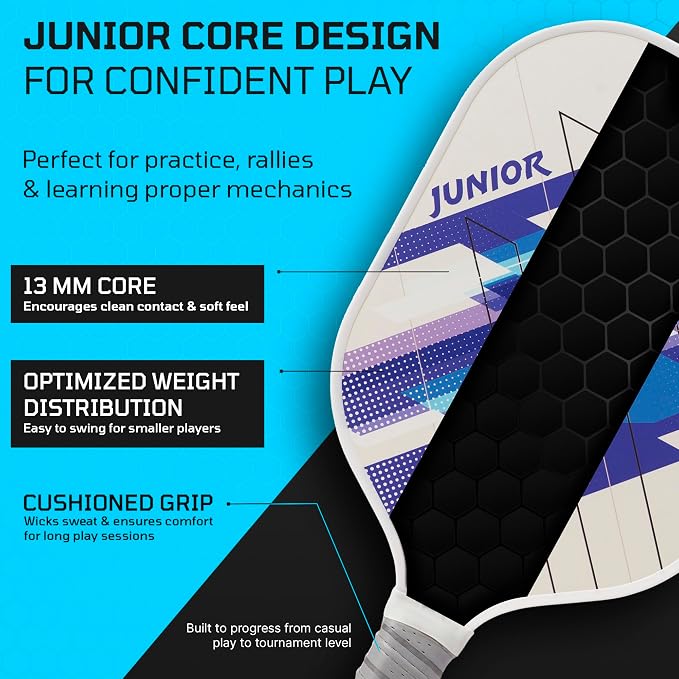 PicklePro Pickleball Paddles with Cover – Lightweight Fiberglass Pickleball Paddle for Kids, Youth & Beginners, Cushioned Grip, 13mm Honeycomb Core, Indoor & Outdoor Racket, USAP Approved
