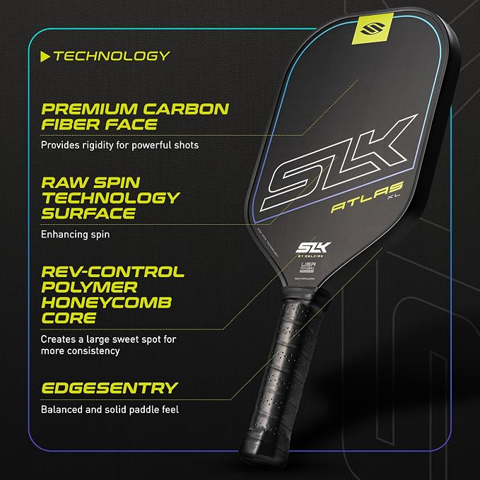 Selkirk Sport Atlas Raw Carbon Fiber Pickleball Paddles | Midweight Pickleball Paddle with Polymer Honeycomb Core | USAPA Approved Carbon Fiber Face for Spin and Control