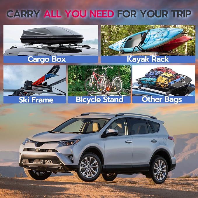 165lbs Roof Rack Cross Bars Compatible with Toyota RAV4 2013 2014 2015 2016 2017 2018, Aluminum Crossbars Rooftop Cargo Bars Kayak Bike Luggage Snowboard Carrier