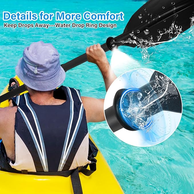 Kayak Paddle, 70"-96" Kayak Paddles Oars for Boating Heavy Duty Adjustable Shaft Comfort Grips with Paddle Leash for Kayaking Boating Canoeing River Tubing (Black)