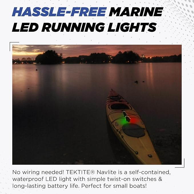 TEKTITE® Navlite LED Navigation Lights for Boats – Portable Waterproof Red Green Bow & Stern Lighting Kit, Battery Powered Nav Lights for Kayak, Pontoon, Dinghy, Paddle Board, Jon Boat & Night Fishing