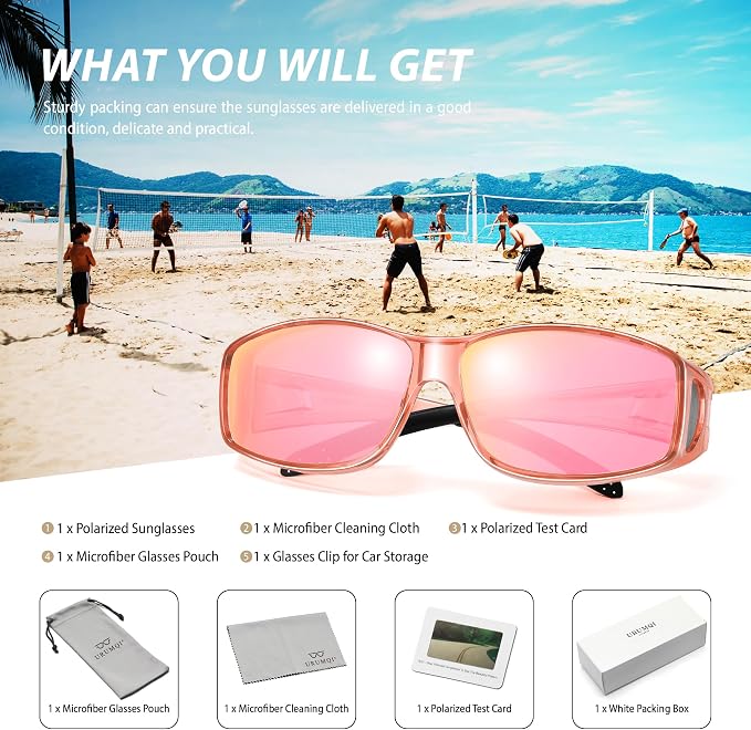 URUMQI Polarized Sunglasses Fit Over Glasses for Men Women, Wraparound Sun Glasses UV400 Protection for Driving Fishing