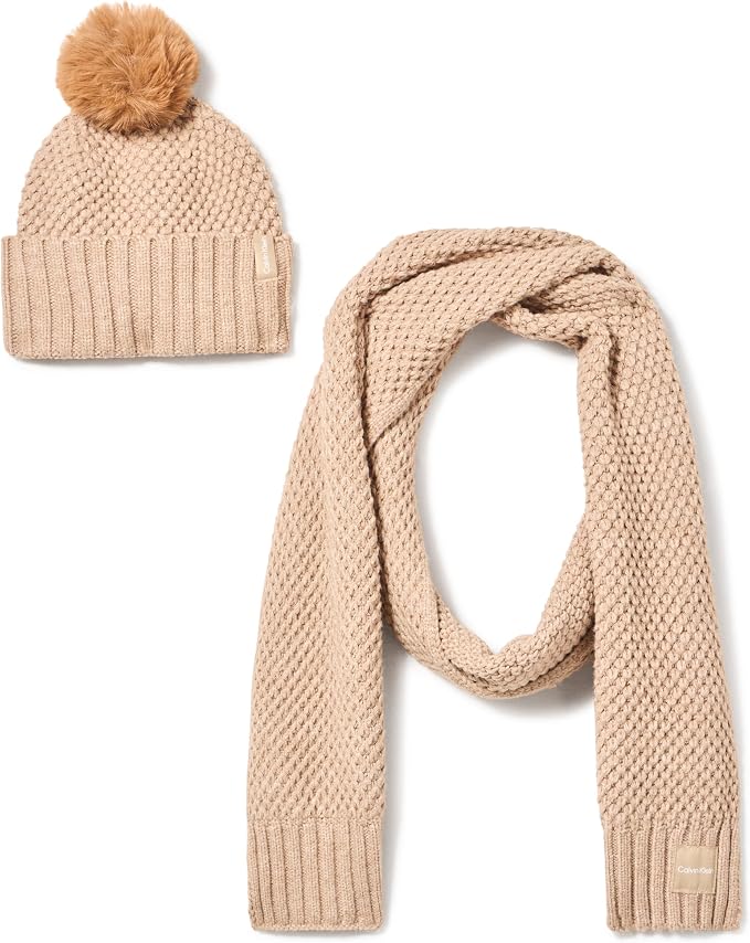 Calvin Klein Women's Chunky Waffle Knit Beanie and Scarf Set