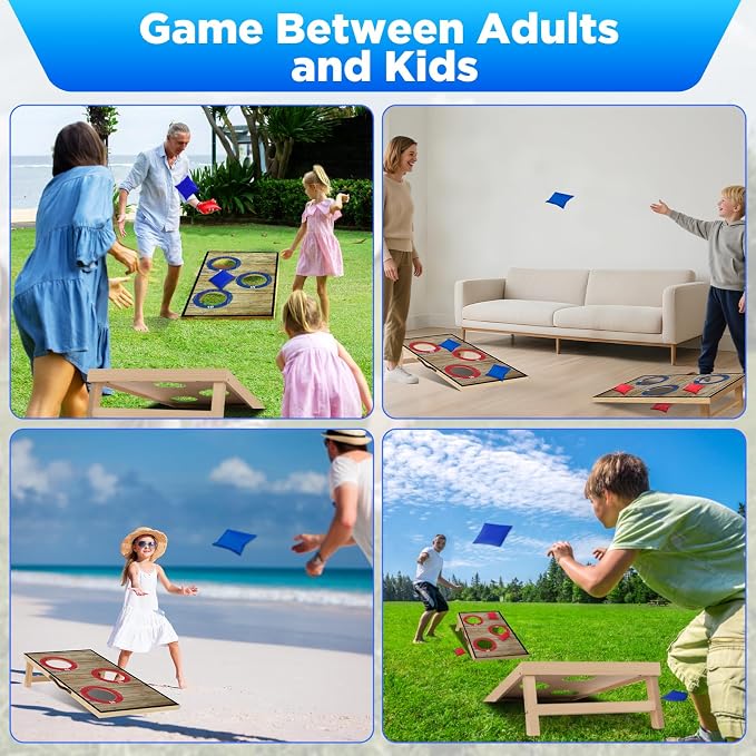 Electronic Cornhole Board Set (4x2ft) - Automatic Scoring Corn Hole Game for Adults & Kids - Infrared Sensing Wood Set with 8 Bags & Carry Case for Backyard, Party & Tailgates