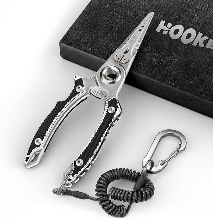 HOOK-EZE Anti-Twist Fishing Pliers with Multi-Function Design, 7.1" Saltwater 17-4 Stainless Steel Fishing Gear with G10 Handles, Split Ring Pliers, Fish Hook Remover Tool