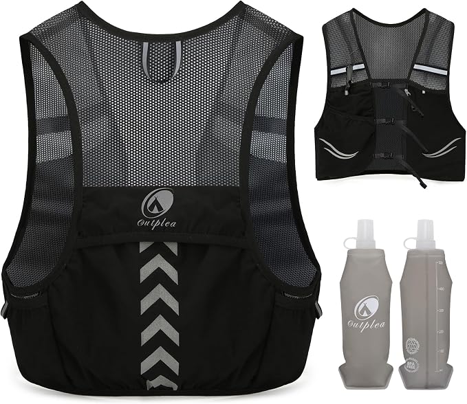 Lightweight Running Vest with 2pcs 500ml Water Bottle for Men Women, Reflective Water Vest Hydration Pack Hydropack for Hiking, M/L