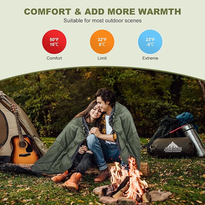 Cotton Flannel Double Sleeping Bag with Fleece Lined Hood, Waterproof Queen Size 2 Person Sleeping Bag for Adults Cold Weather Camping Backpacking or Hiking, 3-4season