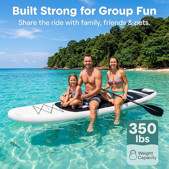 SereneLife 10’6" Inflatable Stand Up Paddle Board with Premium SUP Accessories - Wide Stable Design with Non-Slip EVA Deck Pad, for Youth and Adults, 350 lbs. Capacity