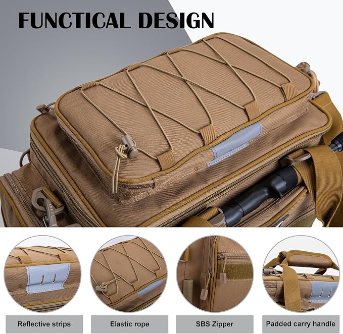 Goture Fishing Tackle Bag, Store Up to 4PCS 3700 Plus 2PCS 3600 Tackle Trays(Not Included), 600D Soft Side Gear Fishing Bag with Rod Straps,Detachable Water Bottle Pouch,Waterproof Bottom,SBS Zippers