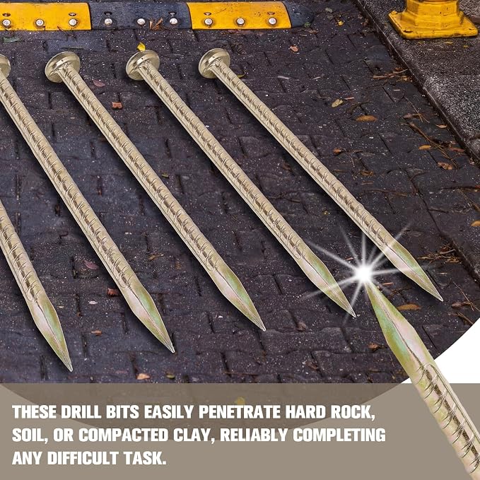 Pelopy 10 Pack 23 Inch Long Rebar Stakes 1/2 Inch Diameter Heavy Duty Galvanized Steel Ground Anchors with Chisel Point Ends Ground Stake for Speed Bumps Wheel Stop Tent Concrete Plant Support