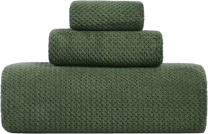 Extra Large Bath Sheet Set 3-Piece, 1 Bath Towel 40x80 Inches, 1 Hand Towel, 1 Washcloth, Soft Absorbent Quick Dry Microfiber Towel for Bathroom Beach Pool Gym Spa, Olive Green