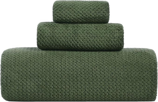 Extra Large Bath Sheet Set 3-Piece, 1 Bath Towel 40x80 Inches, 1 Hand Towel, 1 Washcloth, Soft Absorbent Quick Dry Microfiber Towel for Bathroom Beach Pool Gym Spa, Olive Green