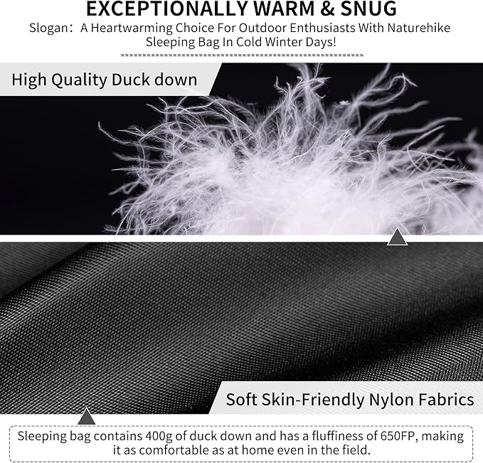 Naturehike Ultralight Down Sleeping Bag, 650FP Backpacking Sleeping Bag for Adults, 40.4℉ Waterproof Sleeping Bags for Camping, Hiking, Traveling with Compression Sack