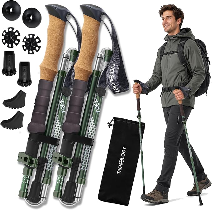 Trekology Trek-Z Collapsible Hiking & Trekking Poles - Balance Support for Seniors, Women, and Men, 2pc Per Set