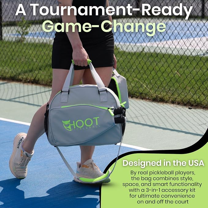 HootPickleball - Pickleball Backpack - Sports Equipment Organizer for Men & Women - Paddle Tennis Bag with Adjustable Strap - Dual Compartment - Light Grey - 15.8L