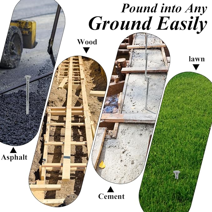16Pcs Rebar Stakes 16 inches 3/8 Inch Diameter Galvanized Steel Concrete Form Stakes, Plant Support Garden Metal Spikes for Ground Anchors, Speed Bump, Wheel Stop