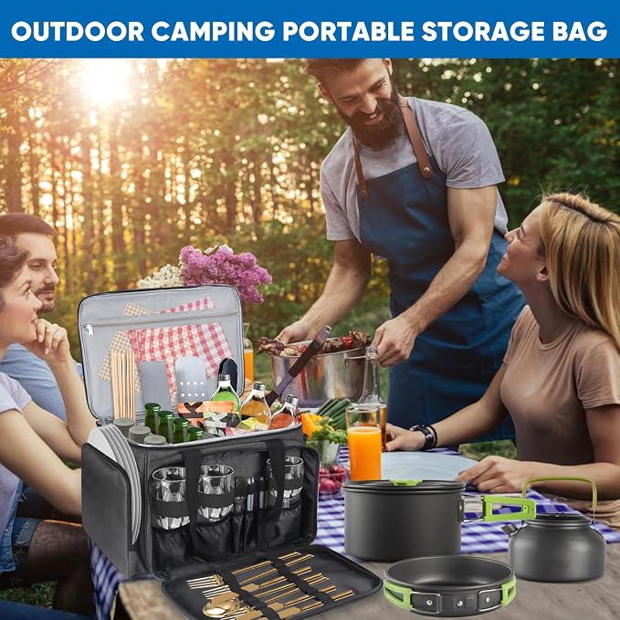 Multi-Purpose Picnic Gear Bag - Outdoor Camping Organizer Storage Bag for Cooking Utensils, Tableware, Gas Bottles, and Spices | Waterproof and Durable | 19.5x13.5x11.5 inches (Dark Gray)