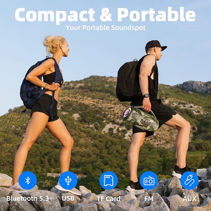 HEAVY BASS Speakers Bluetooth Wireless, 80W Max Loud Portable Speaker with Deep Bass, 20H Playtime, IPX6 Waterproof, Dual Pairing, Perfect for Home,Party,Travel,Outdoors