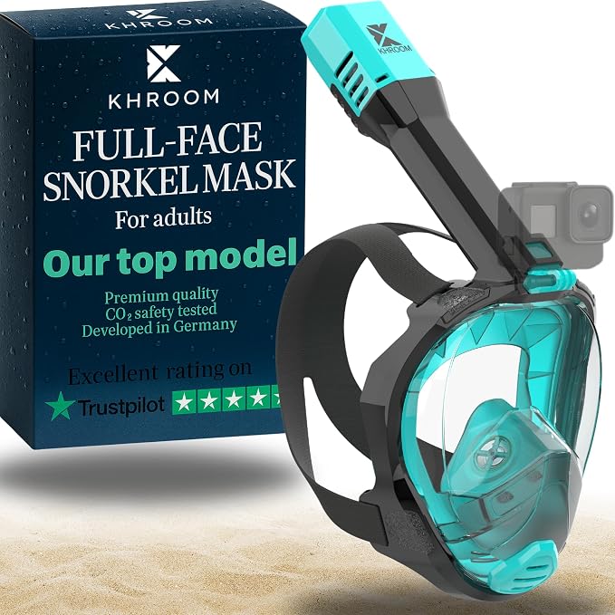 Khroom Full Face Snorkel Mask Adults | CO2-Safe Snorkeling Mask for Adults | 3X Larger Air Intake for Easy Breathing | Anti-Fog 180° View | Adult Snorkel Mask for Men & Women