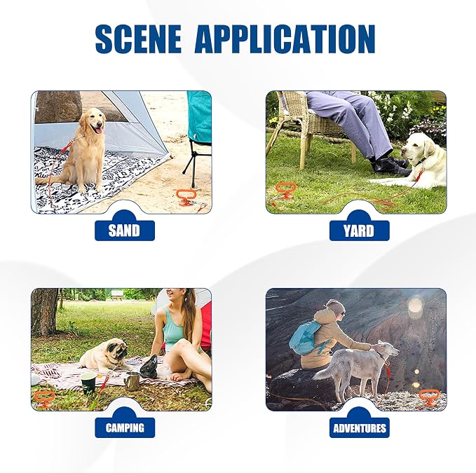 Eurmax USA 2-Pack Heavy Duty Dog Tie Out Stake, No-Tangle In Ground Anchor Runner for Large Dogs up to 210 Lbs - Perfect for Yard, Beach and Camping (Oval,Orange)