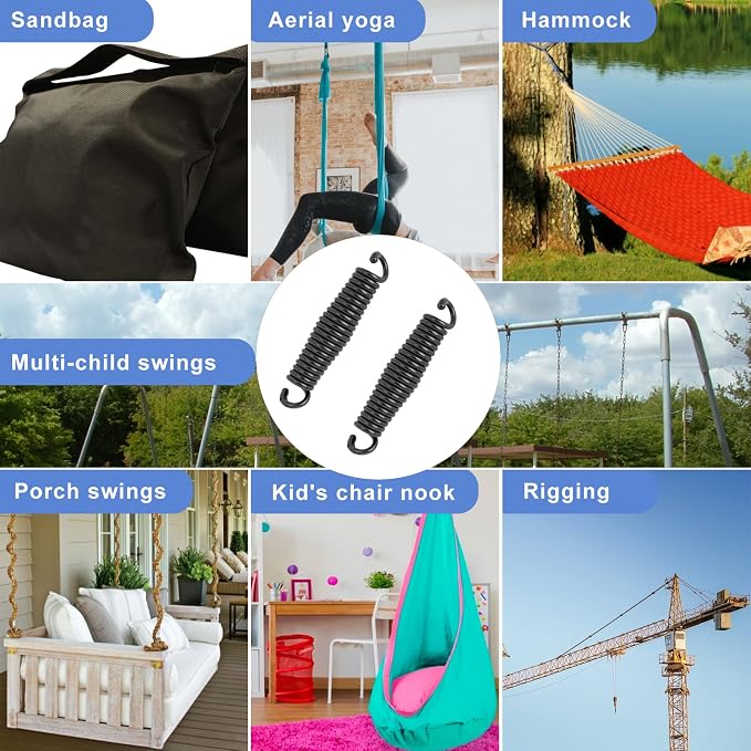 Porch Swing Springs Hammock Chair Spring Hold up to 1600lbs Heavy-Duty Chr-ome Springs for Hanging Chairs Ceiling Mount Porch Swings Punching Bag - 2 PCS Black