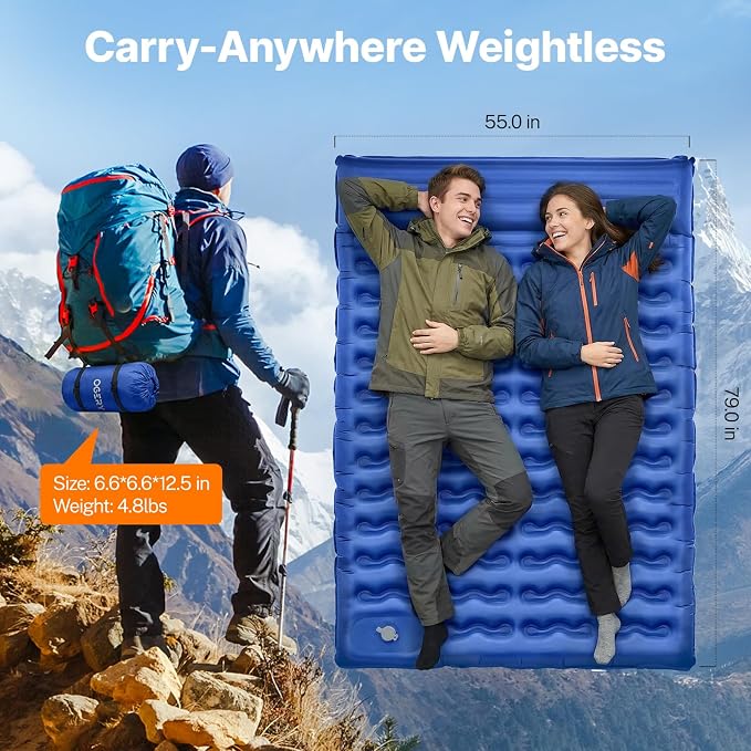 OGERY Sleeping Pad, Ultralight Inflatable Sleeping Pad for Camping with Pillow Built-in Foot Pump, 6" Extra-Thick Reinforced Camping Mattress for Hiking, Backpacking, Tent