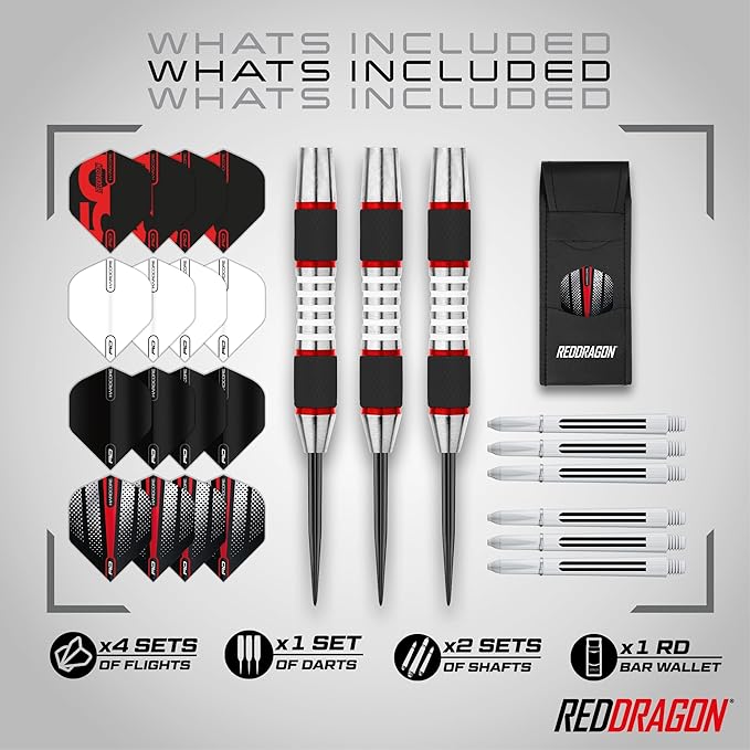 RED DRAGON Axis Professional Darts Set - 85% Tungsten Darts with Flights, Shafts & Wallet, Soft Tip 18g and Steel Tip 24g - 28g