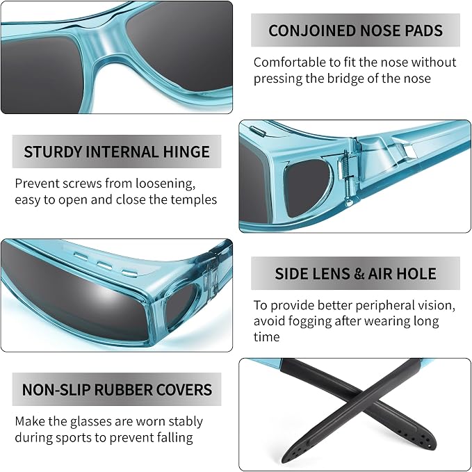 URUMQI Polarized Sunglasses Fit Over Glasses for Men Women, Wraparound Sun Glasses UV400 Protection for Driving Fishing